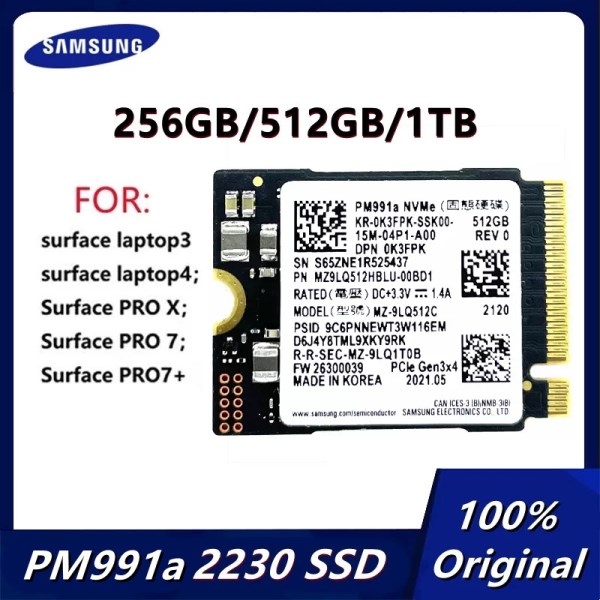 Новый PM991a 1TB 512GB 256GB SSD M.2 2230 Internal Solid State Drive PCIe3.0x4 NVME SSD For Microsoft Surface Pro7+ Steam Deck