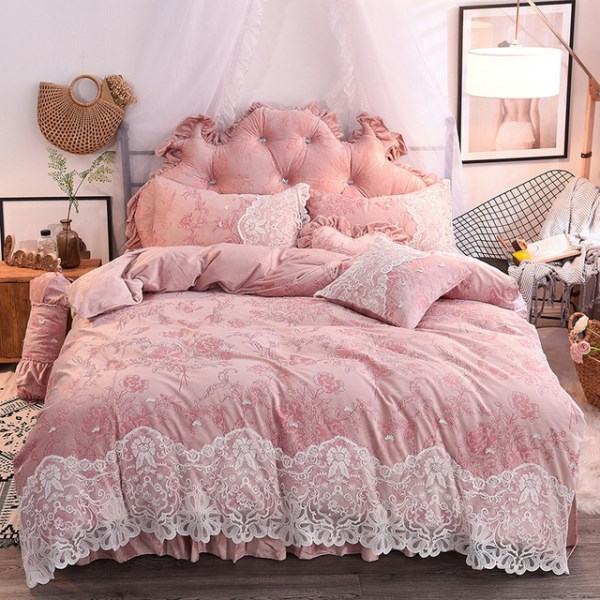 Новый бархатное флисовое свадебное постельное белье принцессы с кружевными краями, Комплект постельного белья, пушистое одеяло, покрывало для кровати