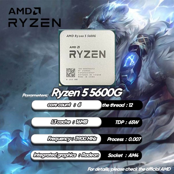 Новый AMD Ryzen 5 5600G для ПК, центральный процессор для компьютера, 6 ядер, 12 нитей, мощность-65 Вт, частота-5600 ГГц, частота-3,9 ГГц, L3 = 16M, разъем 100-000000252, разъем AM4