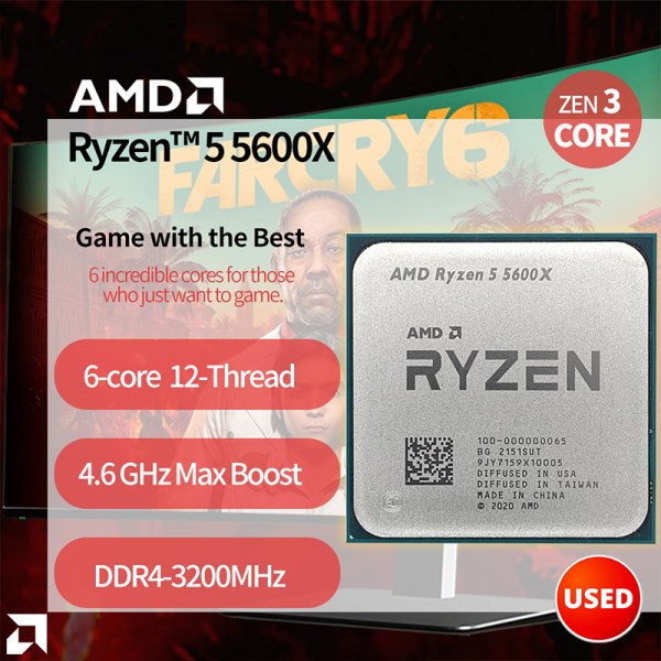 Новый AMD Ryzen 5 5600X R5 5600X 3,7 ГГц шестиядерный двенадцатипоточный процессор 7NM 65 Вт L3 = 32M 100-000000065 разъем AM4 без вентилятора