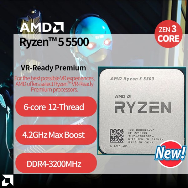 Новый процессор AMD Ryzen 5 5500 R5 5500 3,6 ГГц шестиядерный двенадцатипоточный процессор 7 нм 65 Вт L3 = 16M 100-000000457 разъем AM4 без вентилятора