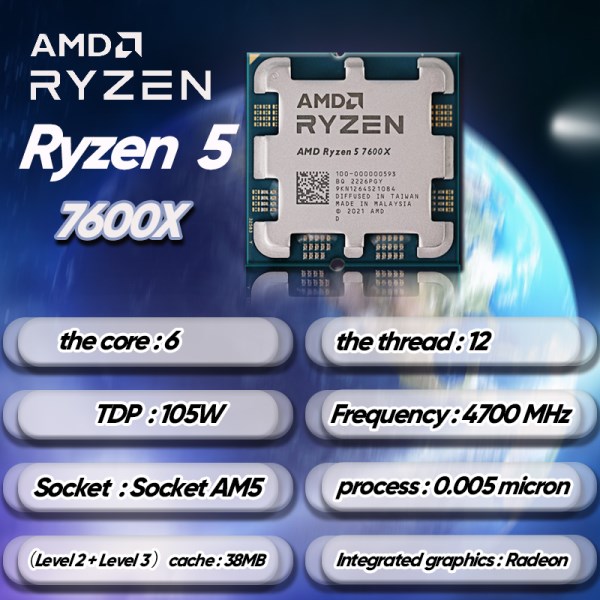 Новый AMD Ryzen 5 7600X R5 7600X 4,7 ГГц 6-ядерный 12-поточный процессор 5 нм L3 = 32M 100-000000593 разъем AM5 новый, но без кулера