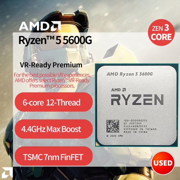 Новый в употреблении Процессор AMD Ryzen 5 5600G R5 5600G 3,9 ГГц шестиядерный двенадцатипоточный процессор 65 Вт L3 = 16M 100-000000252 разъем AM4 без вентилятора