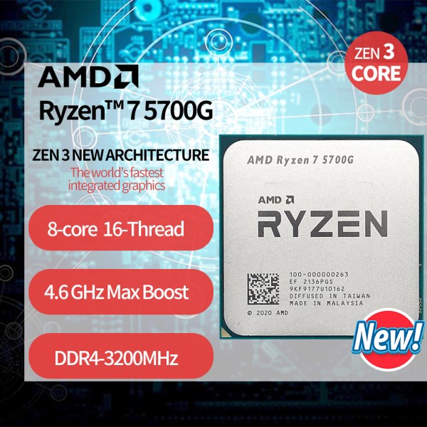 Новый Ryzen 7 5700G R7 5700G 3.8GHz Eight-Core 16-Thread 65W CPU Processor L3=16M 100-000000263 Socket AM4 new but no fan