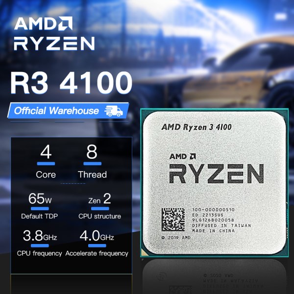 Новый AMD Ryzen 3 4100 R3 4100 ГГц 4 ядра 8 потоков 7 нм L3 = 8M 3,8-100 Разъем AM4AMD Ryzen 3 000000510 R3 4100 P без вентилятора