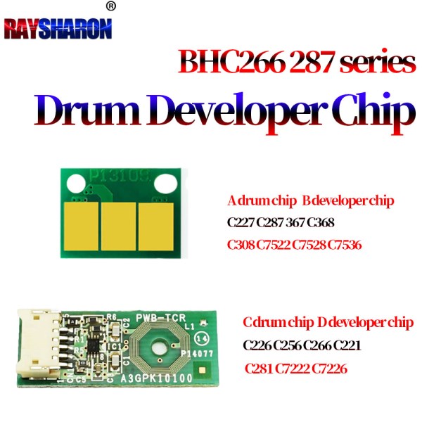 Новый разработчика, чип барабанного блока, чип для Konica Minolta Bizhub C227 C287 367 C368 C308 C7522 C7528 C7536 C226 C256 C266 C221 C281 C7222